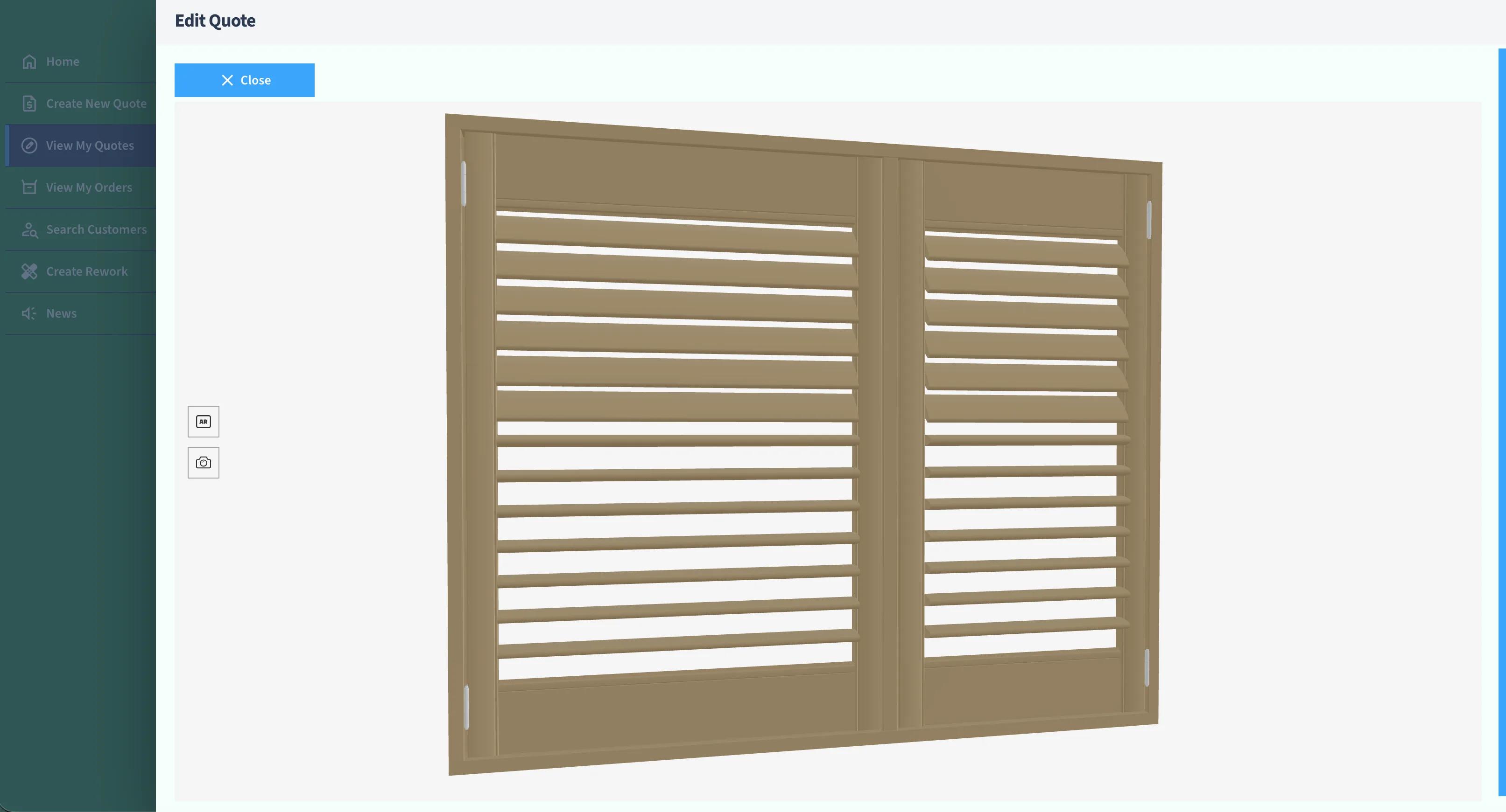 Evergreen Shutters: 3D shutter previews inside an internal quoting system