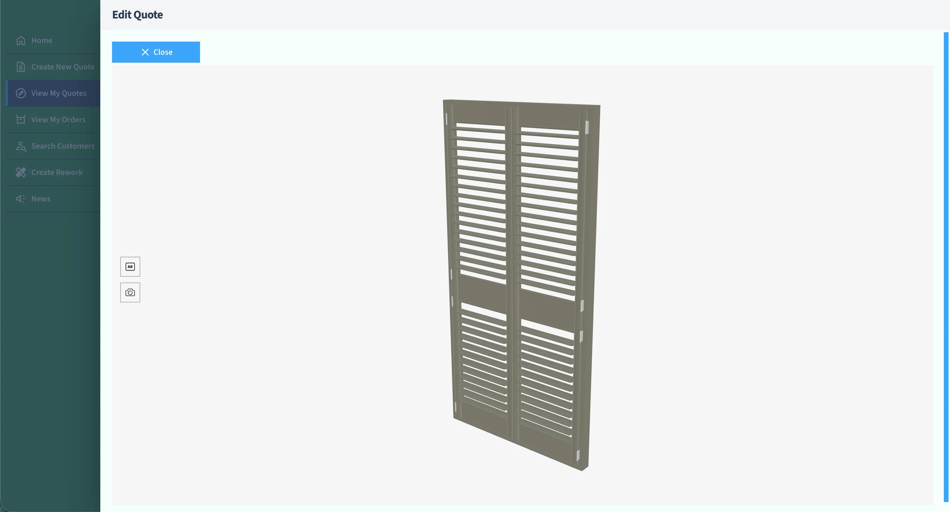 Shutter configuration options including panel layout and louvre size