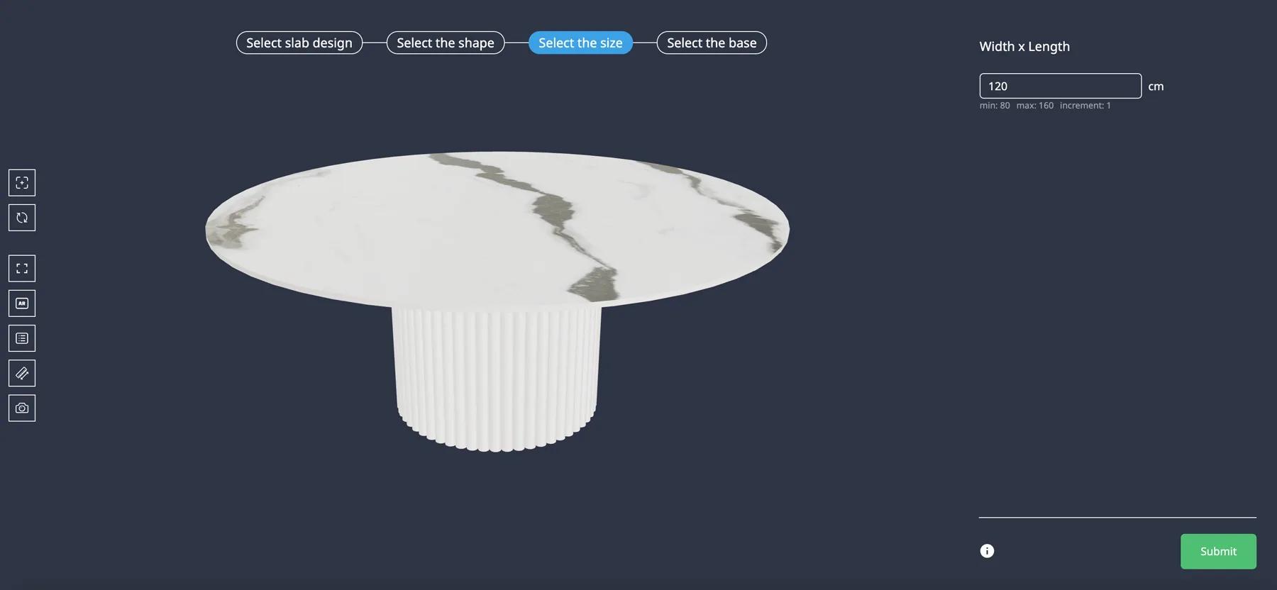Choosing the top surface shape of a stone table in 3D