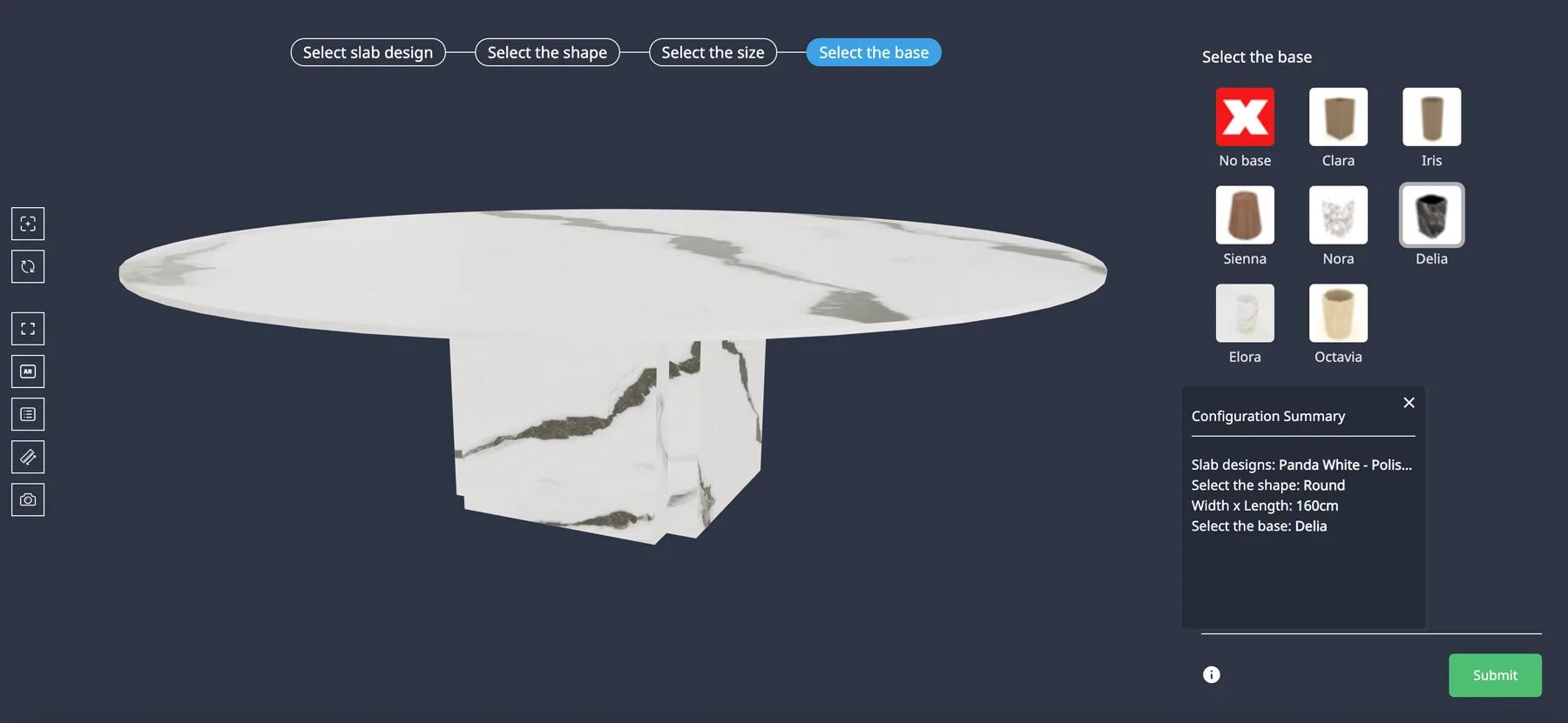 Adjusting width, length and thickness of a stone table