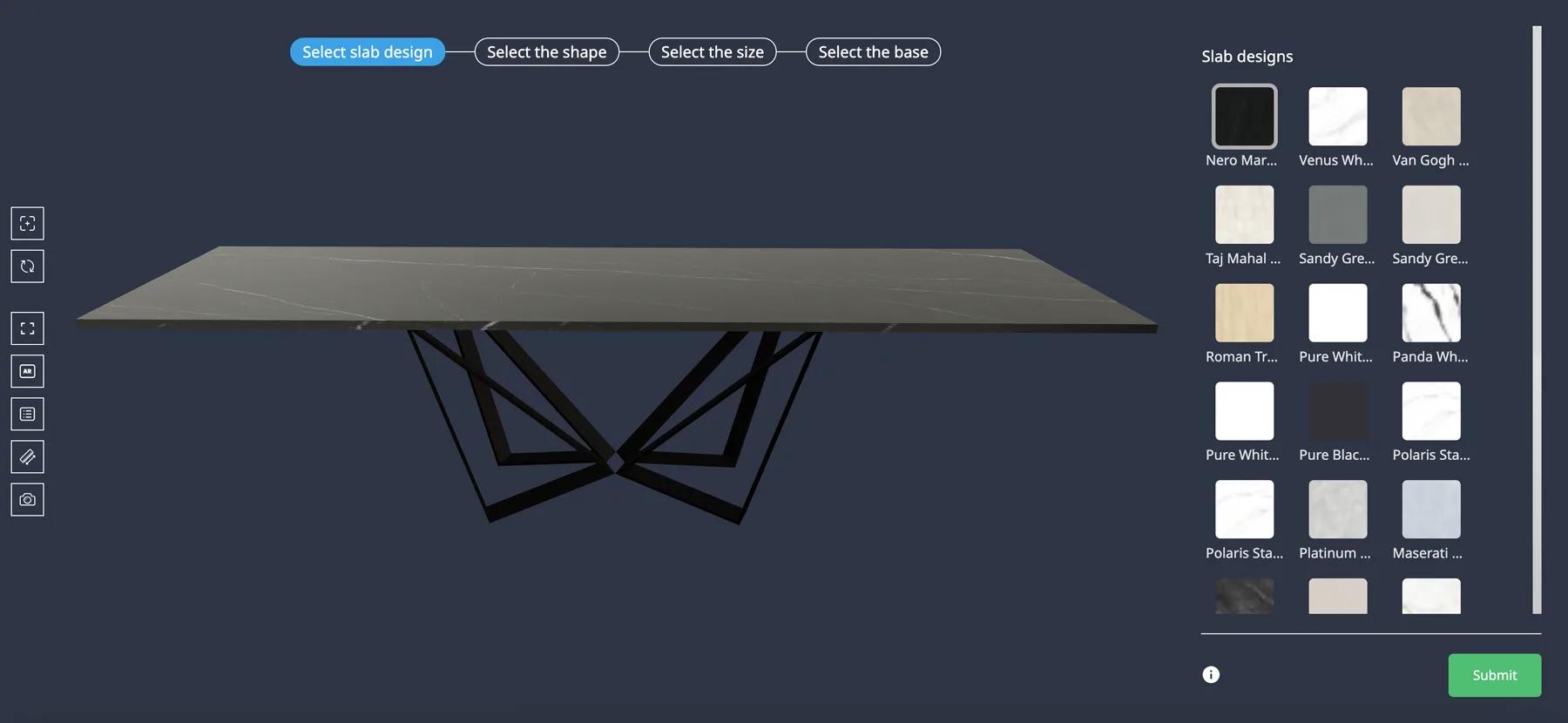 A fully configured stone dining table rendered in 3D