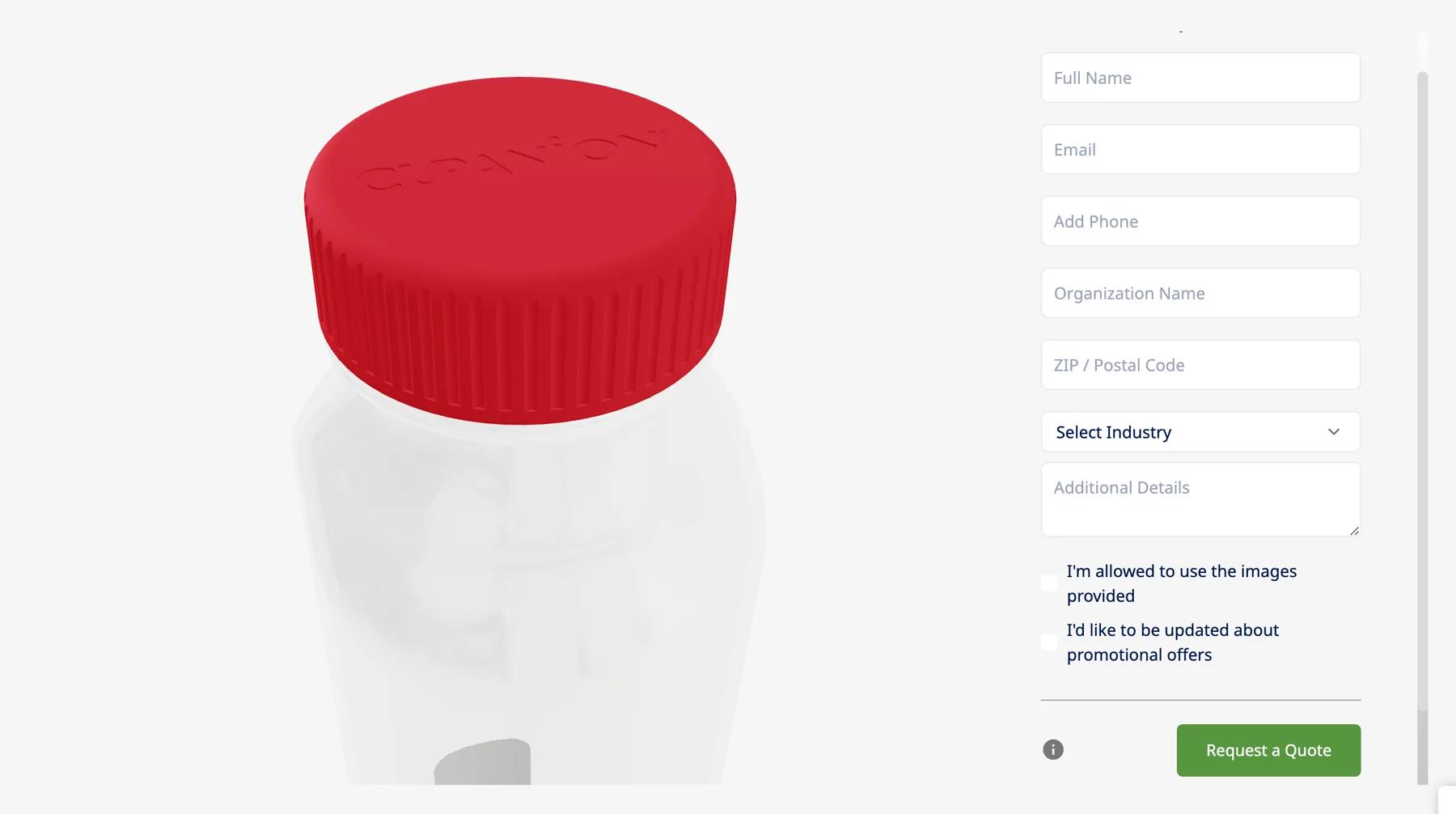Choosing quantity with tiered pricing in a water bottle configurator