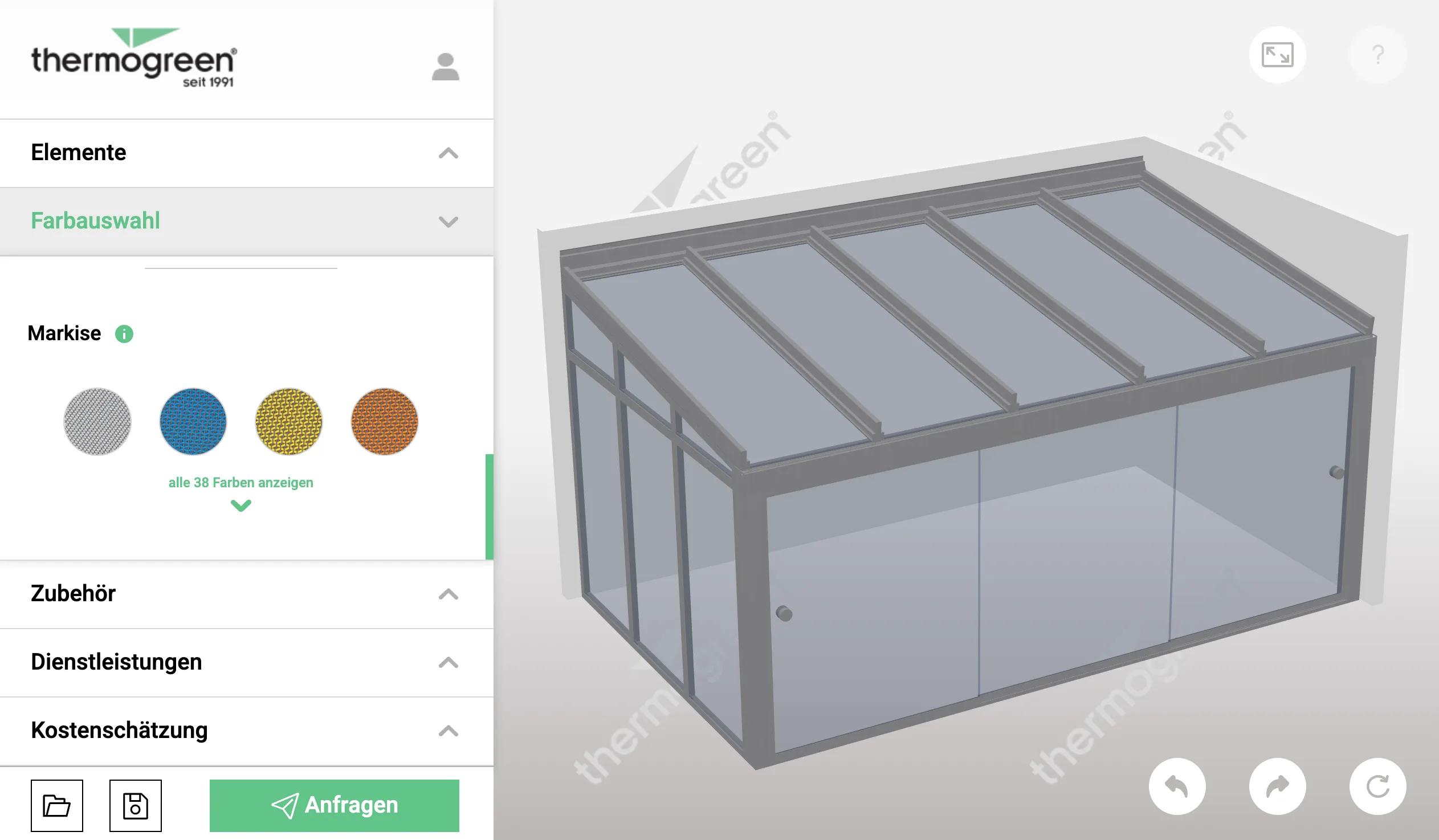 Custom user interface designed for the Thermogreen configurator