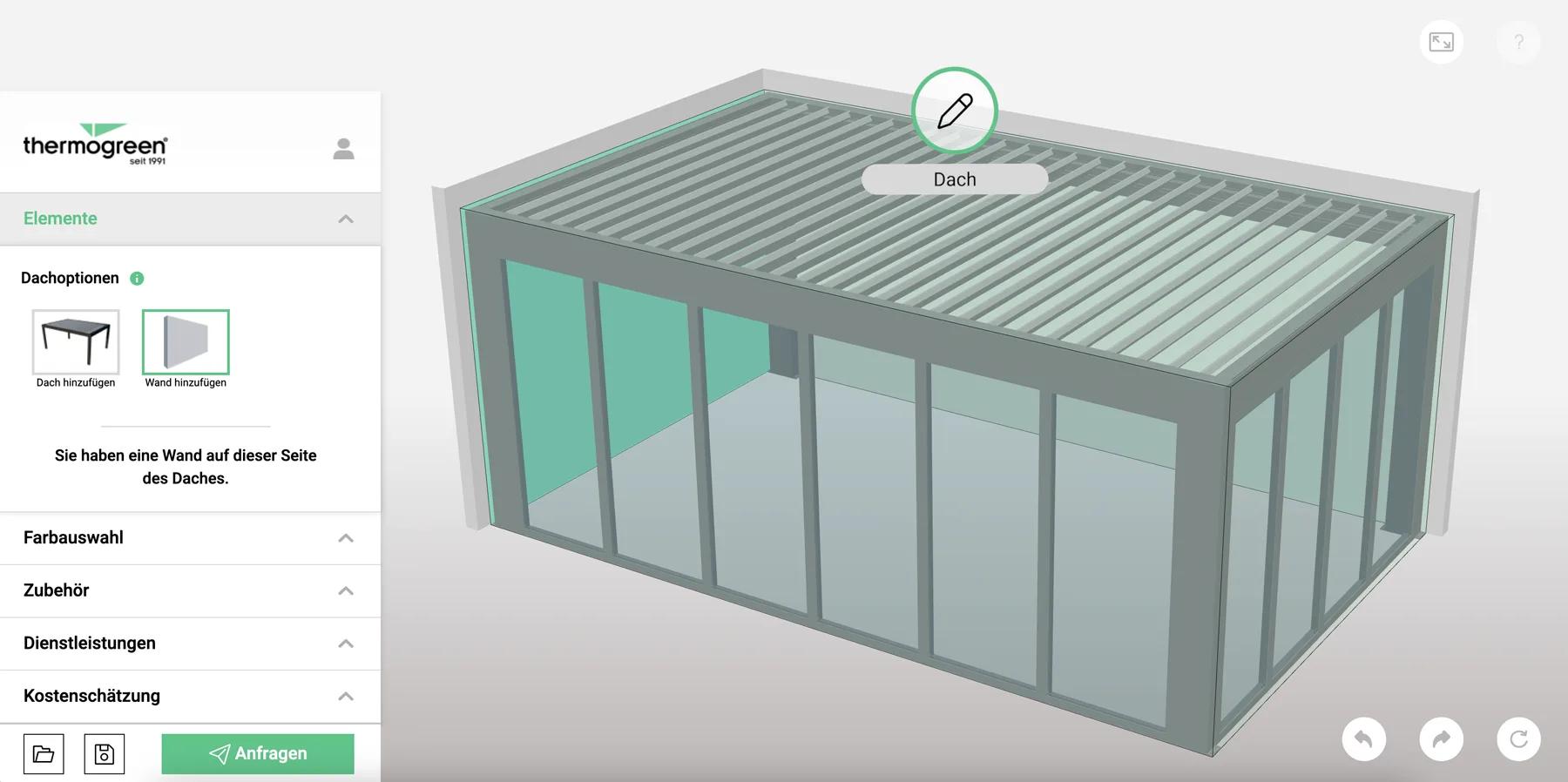 Thermogreen: a glass roof terrace configurator priced from Mendix