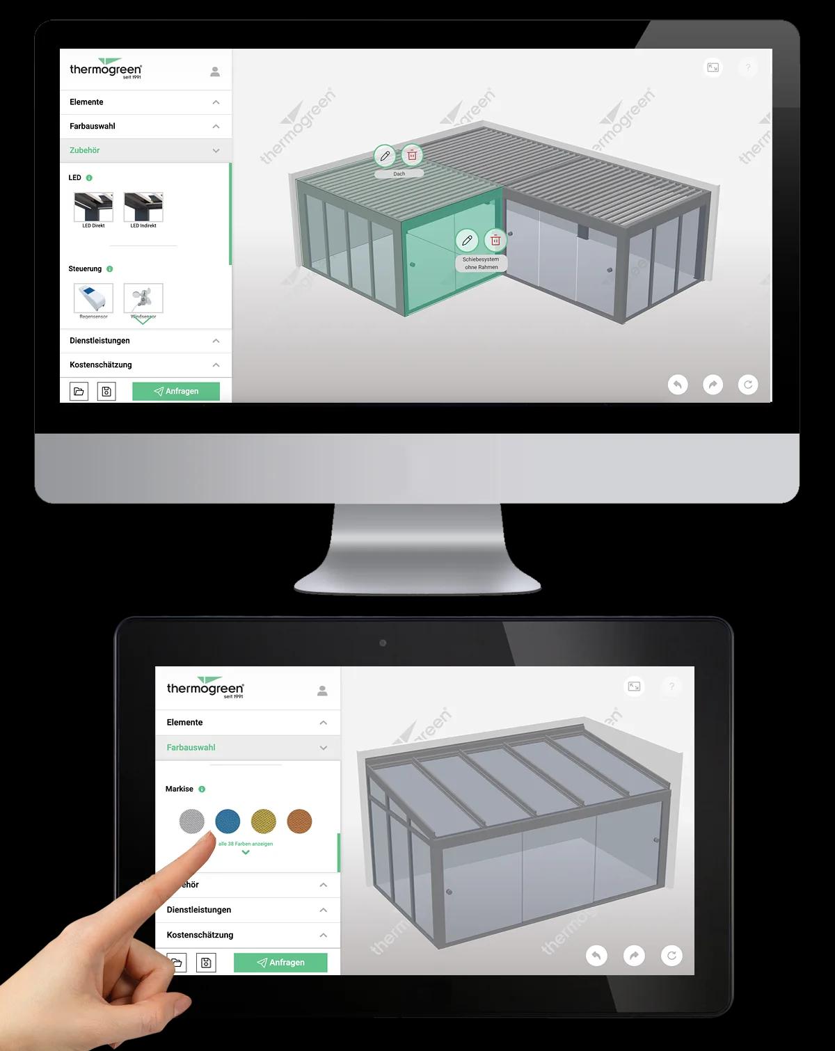 Layout view of the Thermogreen roof configurator