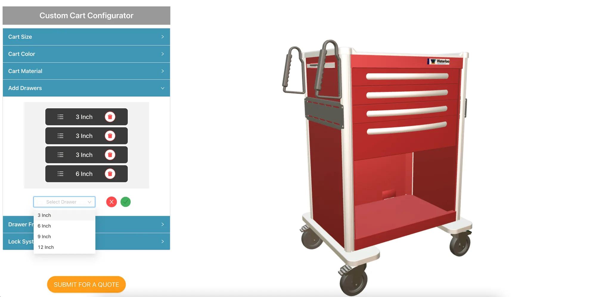 Adding and removing drawers on a hospital cart in 3D