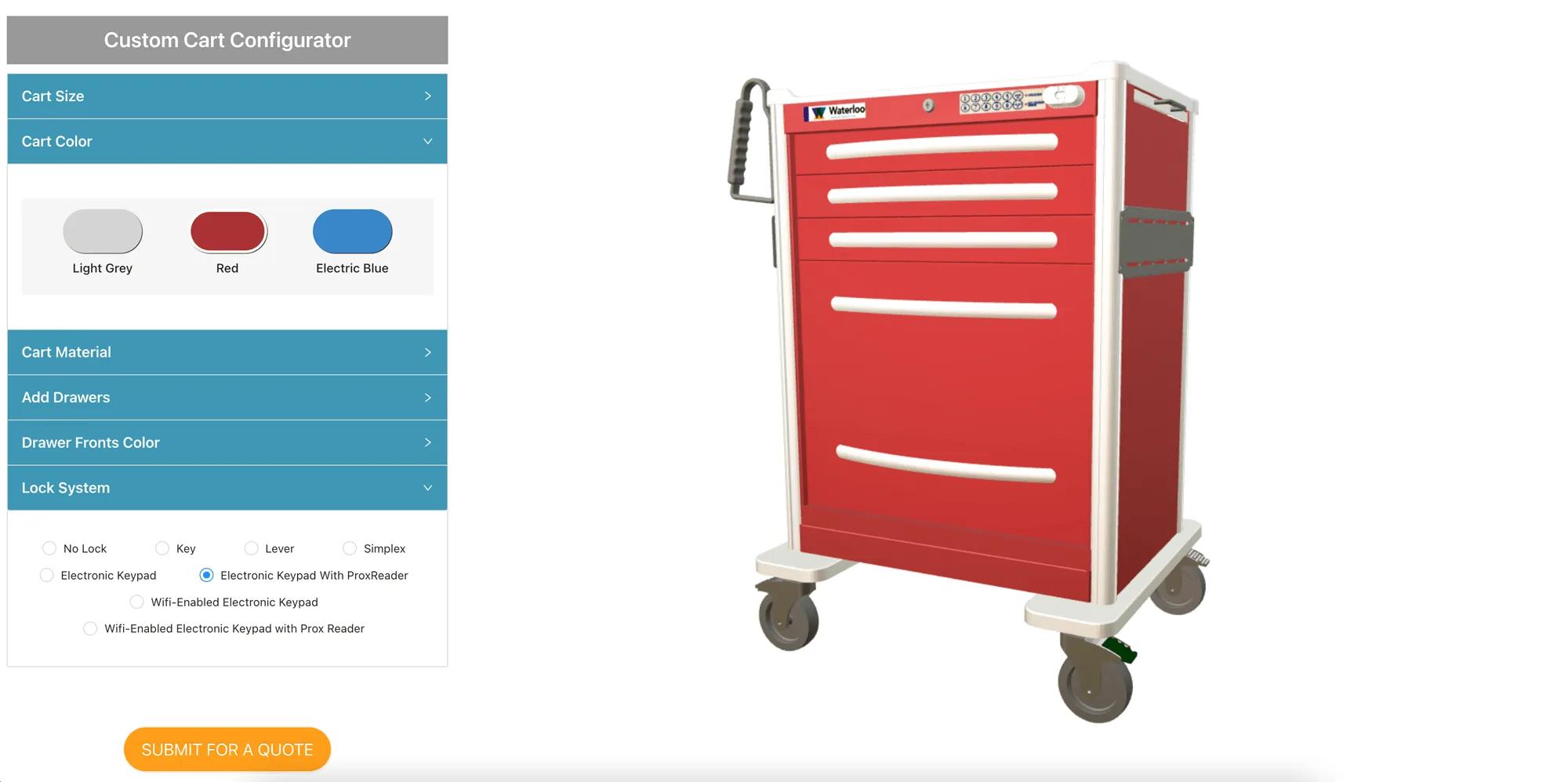 Selecting the locking system for a hospital cart