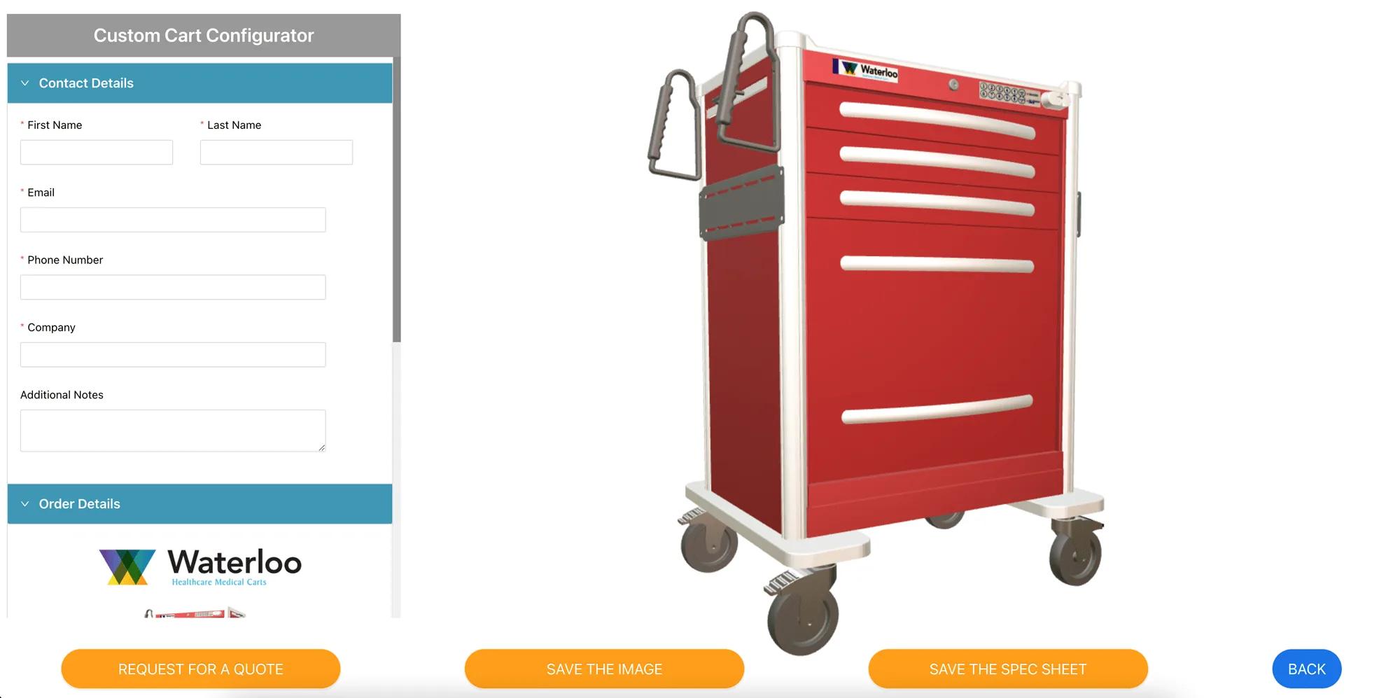 Submitting a configured hospital cart for a formal quote