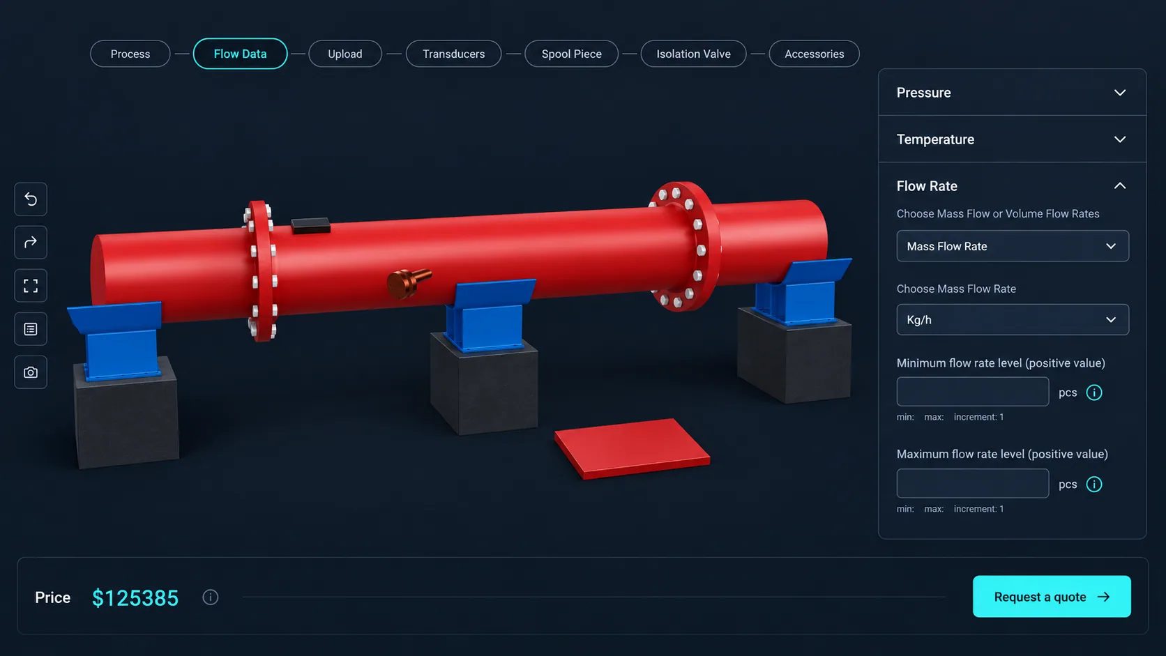 3D CPQ софтуер, показващ конфигуриран продукт с ценообразуване