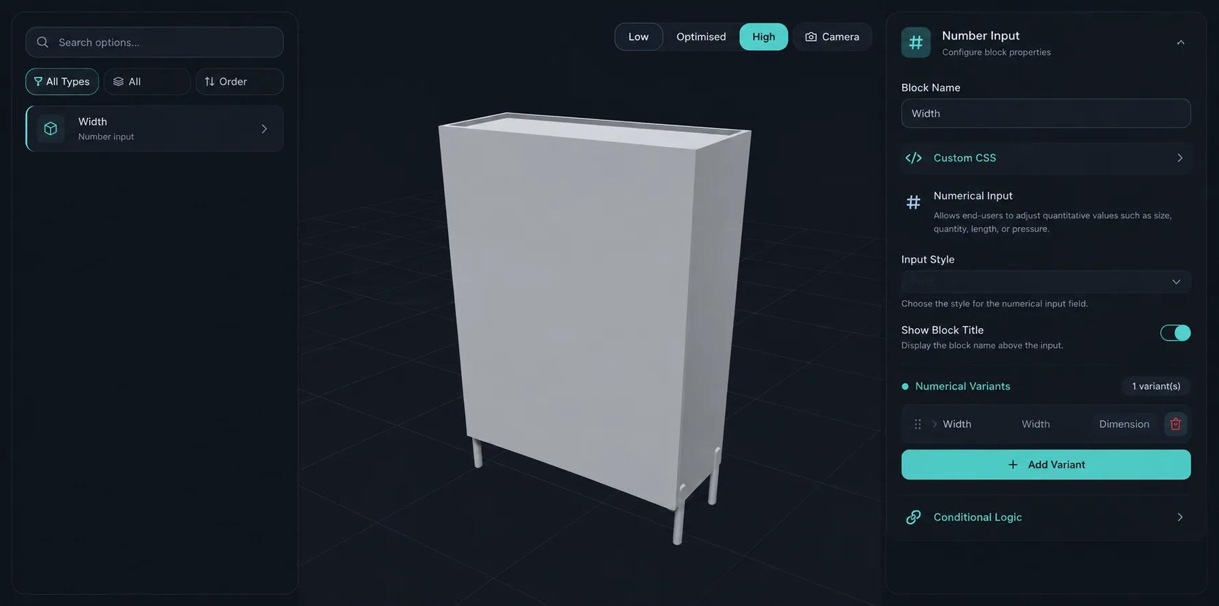 Oprettelse af konfigurationsparametre i Simplio3D editoren